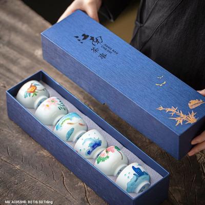 BỘ TRÀ SỨ TRẮNG VẼ TAY CAO CẤP